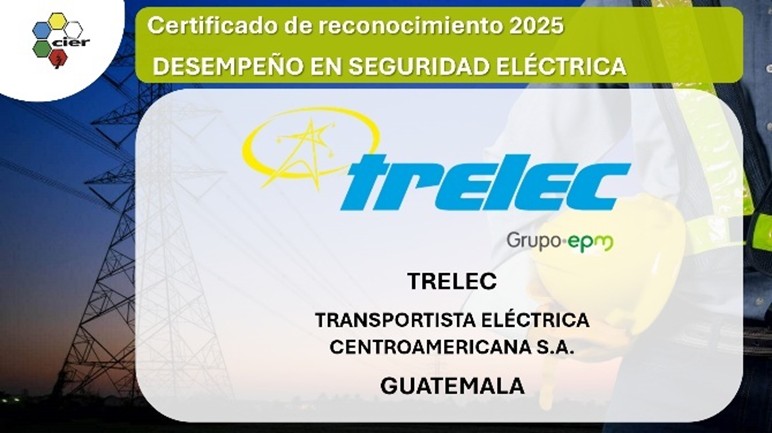 Certificado de reconociiento 2025 Desempeño en seguridad eletrica